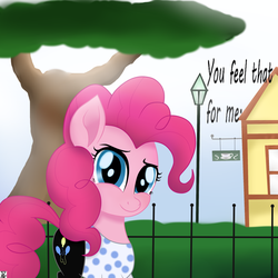 Size: 2499x2500 | Tagged: safe, artist:theretroart88, pinkie pie, earth pony, pony, g4, clothes, female, high res, looking at you, mare, movie accurate, park, smiling, solo, tree