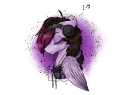Size: 2048x1536 | Tagged: safe, artist:melonseed11, oc, oc only, oc:virgil, pegasus, pony, bust, clothes, eyes closed, headphones, hoodie, male, ponified, portrait, solo, stallion