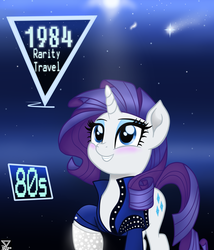 Size: 1800x2100 | Tagged: safe, artist:theretroart88, rarity, pony, unicorn, g4, 1984, 80's fashion, 80s, clothes, female, mare, movie accurate, smiling, solo, stars
