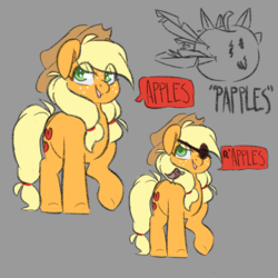 Size: 2800x2800 | Tagged: safe, artist:spoopygander, applejack, oc, oc:papples, pony, g4, cute, cutie mark, eyepatch, eyepatchtext, freckles, happy, hat, high res, looking at you, pirate, pirate applejack, smiling