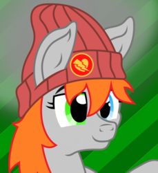 Size: 468x512 | Tagged: safe, artist:novafusion, oc, oc only, oc:golden lotus, pony, commission, cute, hat, heterochromia, smiling, solo, team fortress 2, toque, wholesome