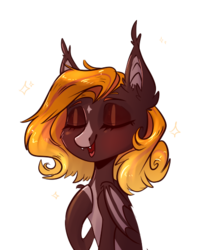 Size: 424x535 | Tagged: safe, artist:vincher, oc, oc only, oc:fire glow, bat pony, pony, bat pony oc, bust, cute, cute little fangs, eyes closed, fangs, female, simple background, solo, transparent background