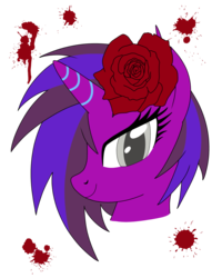 Size: 1100x1375 | Tagged: safe, artist:linedraweer, oc, oc only, oc:eclipse, pony, blind, blood, commission, floral head wreath, flower, flower in hair, headcanon, solo, vector, wreath