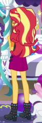 Size: 256x747 | Tagged: safe, screencap, opalescence, rarity, sunset shimmer, equestria girls, equestria girls series, fomo, g4, spoiler:eqg series (season 2), boots, clothes, cropped, legs, offscreen character, rarity's bedroom, shoes, skirt