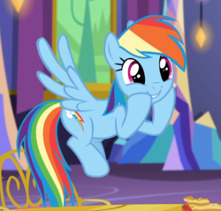 Size: 845x807 | Tagged: safe, screencap, rainbow dash, pegasus, pony, castle sweet castle, g4, cropped, cute, dashabetes, female, flying, hooves on cheeks, mare, smiling, solo