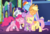 Size: 1251x852 | Tagged: safe, screencap, applejack, fluttershy, pinkie pie, rainbow dash, rarity, spike, twilight sparkle, alicorn, dragon, earth pony, pegasus, pony, unicorn, castle sweet castle, g4, my little pony: friendship is magic, cropped, cute, eyes closed, female, floppy ears, freckles, group, group hug, hug, male, mane seven, mane six, mare, raised hoof, smiling, teeth, twilight sparkle (alicorn)