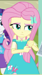Size: 480x853 | Tagged: safe, screencap, fluttershy, rarity, equestria girls, g4, my little pony equestria girls: better together, schedule swap, cropped, female, geode of fauna, magical geodes, tugging
