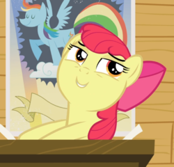 Size: 797x766 | Tagged: safe, screencap, apple bloom, earth pony, pony, bloom & gloom, g4, adorabloom, bow, cropped, cute, female, filly, hair bow, lidded eyes, smiling, smirk, smug, solo