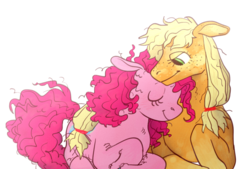 Size: 1280x866 | Tagged: safe, artist:saturniade, applejack, pinkie pie, pony, g4, duo, female, lesbian, ship:applepie, shipping