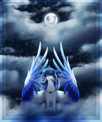 Size: 3232x3879 | Tagged: safe, artist:oneiria-fylakas, oc, oc only, pegasus, pony, female, full moon, high res, mare, moon, night, solo, two toned wings