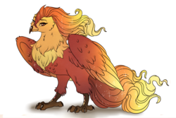 Size: 3000x2000 | Tagged: safe, artist:marbola, philomena, bird, phoenix, g4, beautiful, female, gradient mane, gradient tail, high res, leg fluff, lidded eyes, looking at you, raised eyebrow, redesign, simple background, smiling, smirk, solo, sparkles, white background, wing fluff