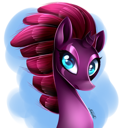 Size: 1217x1217 | Tagged: safe, artist:melodyclerenes, tempest shadow, pony, g4, broken horn, bust, cute, eye scar, female, horn, looking at you, mare, portrait, scar, simple background, solo, tempestbetes