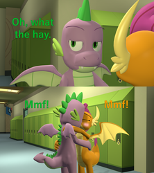 Size: 1920x2160 | Tagged: safe, artist:papadragon69, smolder, spike, dragon, comic:spike's cyosa, g4, 3d, canterlot high, comic, cyoa, female, kissing, lockers, male, older, older spike, ship:spolder, shipping, source filmmaker, straight, teenage spike, teenager, what the hay?, winged spike, wings