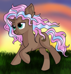 Size: 1152x1200 | Tagged: safe, artist:rainbowtashie, cocoa candy, pony, unicorn, background pony, female, galloping, mare, simple background, solo