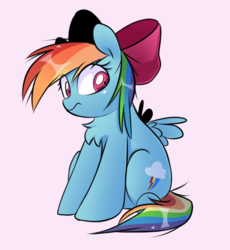 Size: 666x723 | Tagged: safe, artist:killasher, rainbow dash, pony, g4, bow, chest fluff, cute, dashabetes, female, hair bow, mare, pink background, simple background, sitting, solo