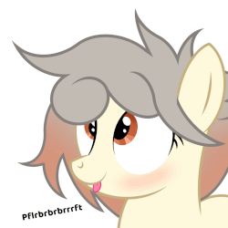 Size: 1000x1000 | Tagged: safe, artist:pizzamovies, oc, oc only, oc:osha, earth pony, pony, :p, animated, blushing, bust, cute, eye shimmer, female, looking up, mare, ocbetes, onomatopoeia, portrait, raspberry, raspberry noise, silly, silly pony, simple background, smiling, solo, tongue out, white background