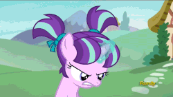 Size: 980x551 | Tagged: safe, screencap, starlight glimmer, pony, unicorn, the crystalling, animated, cube, cute, discovery family logo, female, filly, filly starlight glimmer, floppy ears, gif, glimmerbetes, glowing horn, magic, perfect loop, pigtails, sad, sadorable, solo, telekinesis, younger