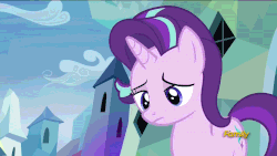 Size: 980x551 | Tagged: safe, screencap, starlight glimmer, pony, unicorn, g4, season 6, the crystalling, animated, blinking, eyes closed, female, floppy ears, frown, gif, headbang, headbob, invisible stallion, lidded eyes, mare, open mouth, out of context, solo, wat