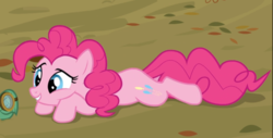 Size: 1182x599 | Tagged: safe, screencap, pinkie pie, tank, earth pony, pony, tortoise, g4, tanks for the memories, cheek squish, cropped, cute, diapinkes, eyes closed, female, grin, lidded eyes, lying down, mare, prone, smiling, solo focus, sploot, squishy cheeks