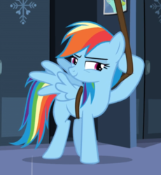 Size: 646x702 | Tagged: safe, screencap, rainbow dash, pegasus, pony, g4, tanks for the memories, cropped, female, mare, narrowed eyes, smiling, solo, spread wings, wings