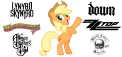 Size: 1525x720 | Tagged: safe, artist:andoanimalia, applejack, earth pony, pony, g4, the cutie map, bands, bipedal, black label society, cowboy hat, cute, down (band), female, freckles, groove metal, hard rock, hat, heavy metal, hoof in air, jackabetes, lynyrd skynyrd, molly hatchet, music, open mouth, rock (music), simple background, sludge metal, solo, southern rock, stetson, the allman brothers band, vector, white background, yee haw, zz top