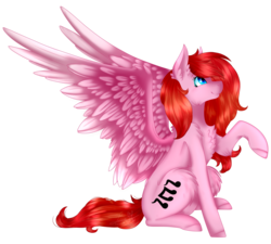 Size: 1986x1787 | Tagged: safe, artist:enghelkitten, oc, oc only, oc:fire song, pegasus, pony, chest fluff, female, mare, raised hoof, simple background, sitting, solo, transparent background