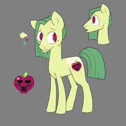 Size: 1200x1200 | Tagged: safe, artist:friendlyraccoon, oc, oc only, oc:wickson apple, earth pony, pony, appaloosa, apple, cutie mark, food, freckles, frown, gray background, looking back, male, offspring's offspring, open mouth, reference sheet, simple background, solo, stallion