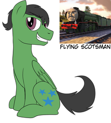 Size: 1438x1594 | Tagged: dead source, safe, artist:wolftendragon, pegasus, pony, flying scotsman, male, ponified, solo, stallion, thomas the tank engine
