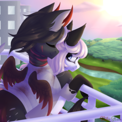 Size: 3000x3000 | Tagged: safe, artist:nika-rain, oc, oc only, earth pony, pegasus, pony, commission, cute, dawn, duo, earth, forest, grass, half, high res, river