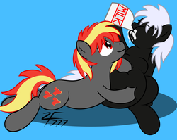 Size: 1280x1018 | Tagged: safe, artist:zeldafan777, oc, oc:pewna, oc:slots, pony, belly, big belly, bloated, eyes closed, fat, female, hoof on belly, male, mare, messy drinking, messy eating, milk, sitting, squishy, stallion, stuffed, stuffed belly, that pony sure does love fatty, weight gain