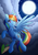 Size: 2480x3507 | Tagged: dead source, safe, alternate version, artist:nana-yuka, rainbow dash, pegasus, pony, g4, backwards cutie mark, cloud, eye clipping through hair, eyebrows, eyebrows visible through hair, female, flying, full moon, grin, high res, mare, moon, night, night sky, revised, sky, smiling, solo, spread wings, stars, supermoon, wings