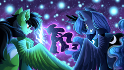 Size: 3840x2160 | Tagged: safe, artist:airiniblock, princess luna, tantabus, oc, alicorn, pegasus, pony, rcf community, g4, chest fluff, color porn, commission, female, high res, mare, serious, serious face