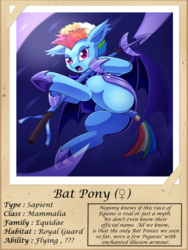 Size: 1000x1333 | Tagged: safe, artist:vavacung, rainbow dash, bat pony, pony, series:fantastic creatures of equestria, g4, alternate timeline, alternate universe, bat ponified, butt, featureless crotch, female, night guard dash, nightmare takeover timeline, plot, race swap, tail wrap