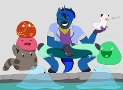 Size: 4400x3200 | Tagged: safe, artist:charlyc1995, oc, oc only, oc:dr meem, anthro, archimedes, cute, happy, rubber duck, slime, slime rancher, team fortress 2