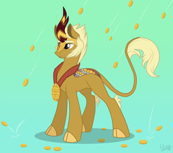 Size: 3154x2800 | Tagged: safe, artist:sirzi, oc, oc only, kirin, pony, coin, high res, kazuchika okada, kirin oc, kirin-ified, money, new japan pro wrestling, ponified, scales, simple background, solo, species swap, wrestler