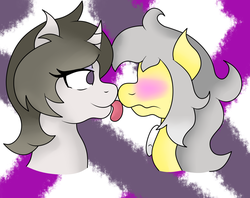 Size: 2214x1755 | Tagged: safe, artist:spk, oc, oc:solaria, oc:spettra, oc:spokey, pony, blushing, licking, licking lips, rule 63, tongue out