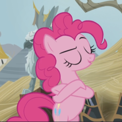 Size: 619x620 | Tagged: safe, screencap, pinkie pie, earth pony, pony, g4, the lost treasure of griffonstone, bipedal, cropped, crossed hooves, eyes closed, female, hind legs, mare, raised eyebrow, smug, solo