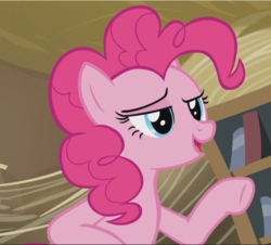 Size: 1039x941 | Tagged: safe, screencap, pinkie pie, earth pony, pony, g4, the lost treasure of griffonstone, cropped, female, mare, open mouth, raised eyebrow, raised hoof, smug, solo