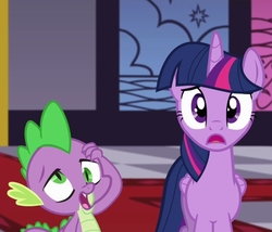 Size: 912x782 | Tagged: safe, screencap, spike, twilight sparkle, alicorn, pony, fanfic:spike gives twilight "the talk", g4, princess twilight sparkle (episode), animation error, cropped, derp, dizzy, fanfic art, shocked, twilight sparkle (alicorn)