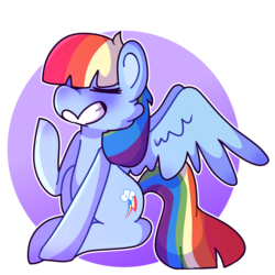 Size: 2000x2000 | Tagged: safe, artist:peachy-bon, rainbow dash, pegasus, pony, g4, the lost treasure of griffonstone, cheek fluff, circle background, cute, dashabetes, eyes closed, female, heart mouth, high res, manebow sparkle, sitting, smiling, solo
