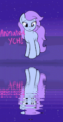 Size: 600x1158 | Tagged: safe, artist:lannielona, pony, advertisement, animated, commission, grass, hill, lake, looking down, night, reflection, smiling, solo, stars, water, your character here