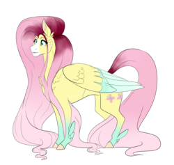 Size: 3900x3700 | Tagged: safe, artist:xxgrapehatzxx, fluttershy, pegasus, pony, g4, chest fluff, coat markings, colored wings, cutie mark, female, head feathers, high res, long hair, mare, redesign, simple background, solo, transparent background