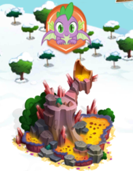 Size: 364x466 | Tagged: safe, gameloft, spike, dragon, g4, molt down, flamecano, game screencap, lava, limited-time story, the anonymous campsite, volcano, winged spike, wings