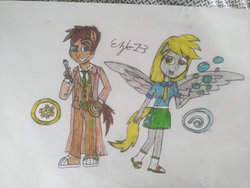 Size: 2828x2121 | Tagged: safe, artist:ezio1-3, derpy hooves, doctor whooves, time turner, equestria girls, g4, equestria girls-ified, high res, ponied up, traditional art