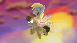Size: 3840x2160 | Tagged: safe, artist:rupert, derpy hooves, doctor whooves, time turner, earth pony, pony, g4, female, high res, male, ship:doctorderpy, shipping, straight