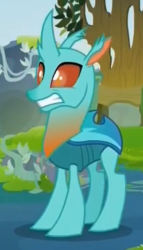 Size: 206x360 | Tagged: safe, screencap, cornicle, changedling, changeling, g4, to change a changeling, background changeling, cropped, shocked, solo