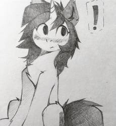 Size: 1080x1175 | Tagged: safe, artist:lispp, pony, unicorn, blushing, exclamation point, lineart, solo, traditional art