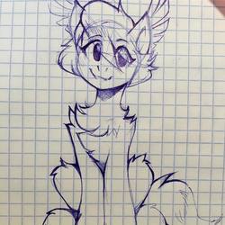Size: 1080x1080 | Tagged: safe, artist:lispp, oc, oc only, oc:angela de medici, earth pony, pony, chest fluff, ear feathers, graph paper, lineart, looking at you, sitting, sketch, smiling, solo, traditional art