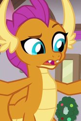 Size: 960x1440 | Tagged: safe, screencap, smolder, dragon, g4, the hearth's warming club, cropped, dragoness, fangs, female, looking down, raised eyebrow, solo