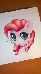 Size: 711x1266 | Tagged: safe, artist:ifmsoul, pinkie pie, earth pony, pony, g4, bust, female, looking at you, mare, open mouth, portrait, smiling, solo, three quarter view, traditional art